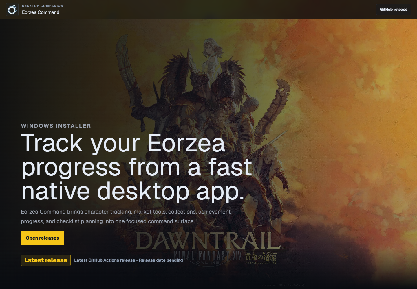 Eorzea Command page preview captured with Puppeteer